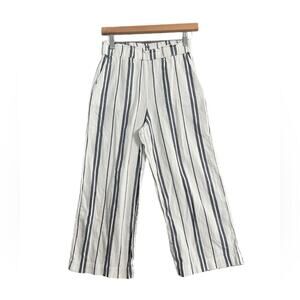 H&M Womens Pants Size 2 Blue White Striped Wide Leg Cropped Linen Blend Coastal